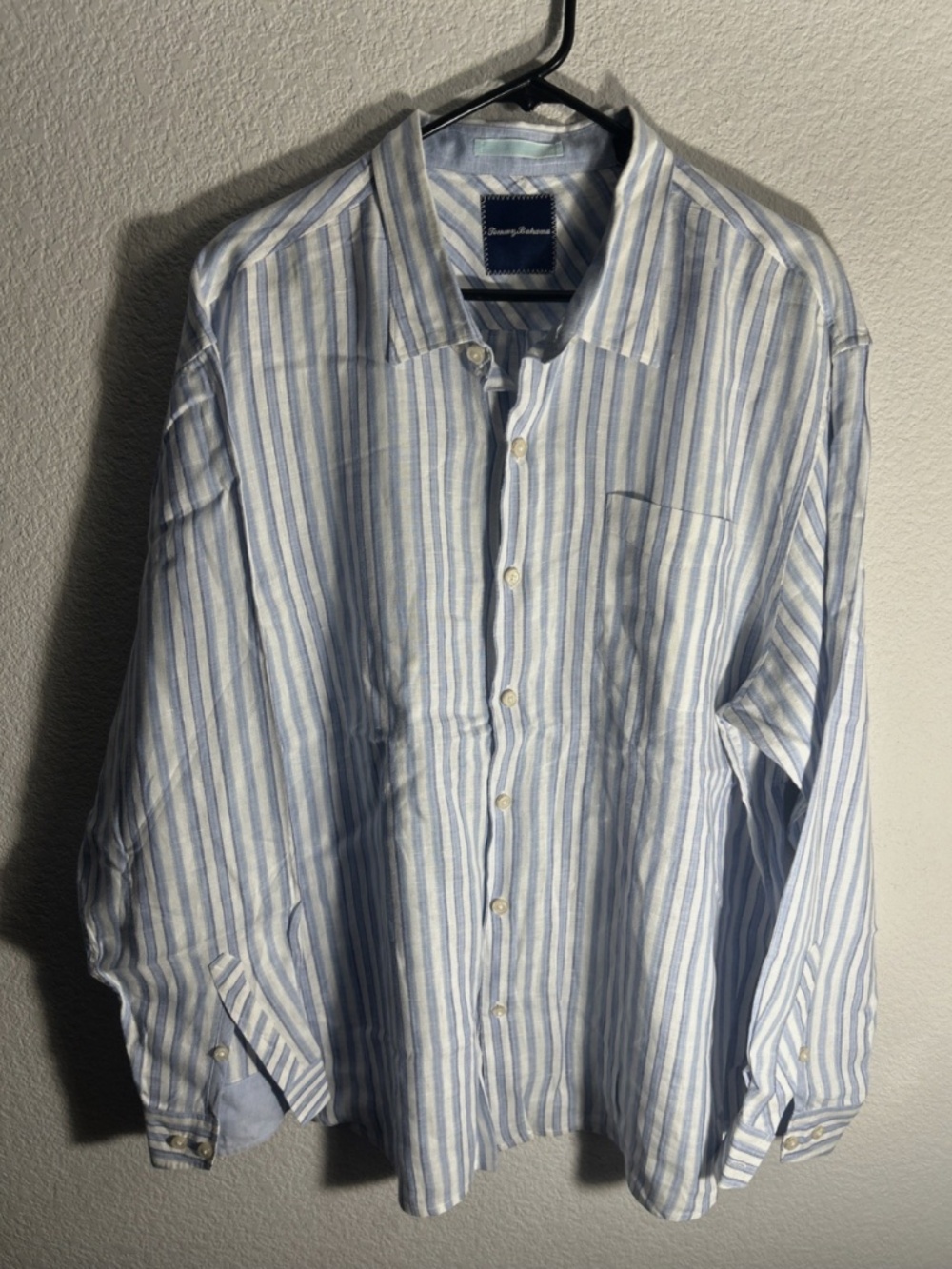 Tommy Bahama Shirt Mens 2XL Blue Linen Relax Button Up Long Sleeve Striped
